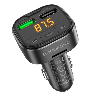 FM adó és autós töltő Borofone "Flash BC43" Bluetooth V5.0, 2x USB, MicroSD, QC3.0, 18W készülékhez - black