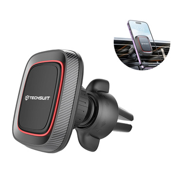Mágneses autós tartó Techsuit "MagGrip S4" biztonságos mágneses fogással légbeömlőhöz, 360°-os forgatás, fémlemezekkel - piros