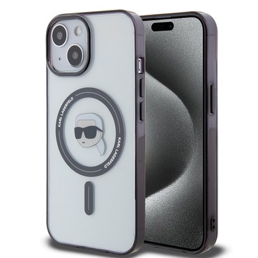 Tok Karl Lagerfeld "IML MagSafe" iPhone 15 Plus készülékhez - transparent karl`s head