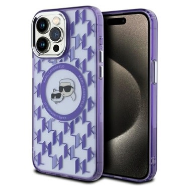 Tok Karl Lagerfeld "IML MagSafe" iPhone 15 Pro készülékhez - purple monogram karl and choupette head