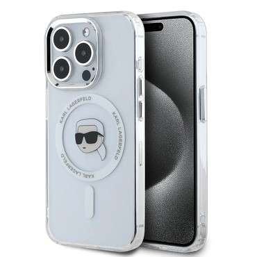 Tok Karl Lagerfeld "IML MagSafe" iPhone 16 Pro készülékhez - white metal karl`s head