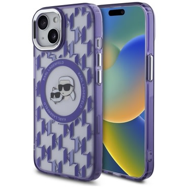 Tok Karl Lagerfeld "IML MagSafe" iPhone 15 készülékhez - purple monogram karl and choupette head