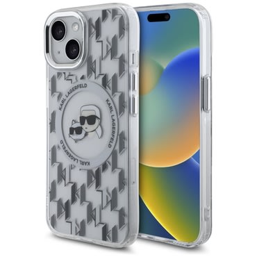 Tok Karl Lagerfeld "IML MagSafe" iPhone 15 készülékhez - clear monogram karl and choupette head