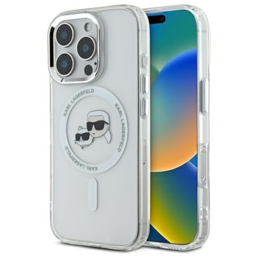 Tok Karl Lagerfeld "IML MagSafe" iPhone 16 Pro készülékhez - white metal karl and choupette head