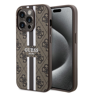 Tok Guess "Hardcase 4G Printed Stripes MagSafe" iPhone 15 Pro készülékhez - brown