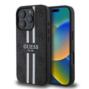 Tok Guess "Hardcase 4G Printed Stripes MagSafe" iPhone 16 Pro készülékhez - black