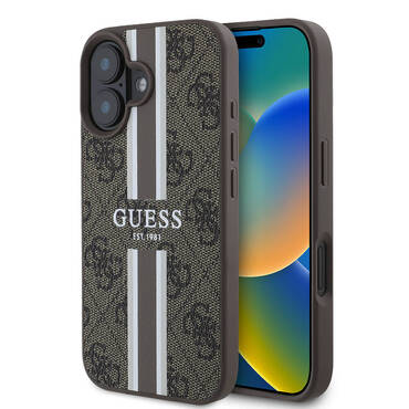 Tok Guess "Hardcase 4G Printed Stripes MagSafe" iPhone 16 készülékhez - brown