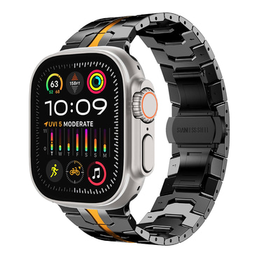 Acél szíj Techsuit "W063" Apple Watch készülékhez (42mm / 44mm / 45mm / 46mm / 49mm) - fekete / narancssárga