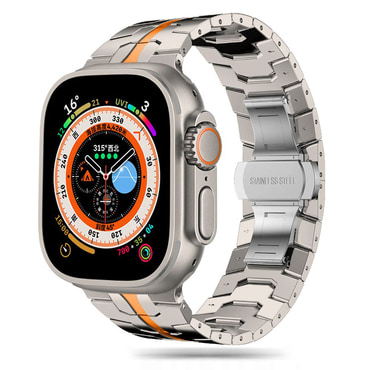 Jekleni pas Techsuit "W063" Apple Watch készülékhez (42mm / 44mm / 45mm / 46mm / 49mm) - ezüst / narancssárga