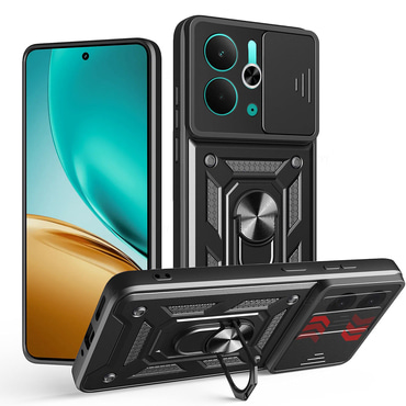 Strapabíró tok "MaX-Armor" gyűrűvel, fém lappal és hátsó kamera védelemmel Realme 14 5G készülékekhez - army black