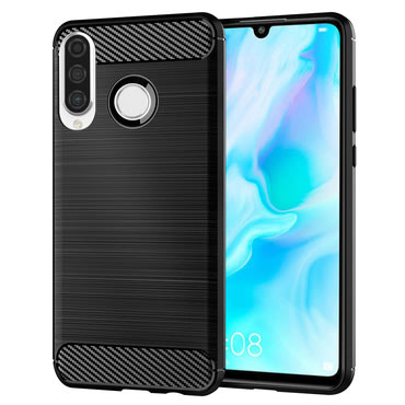 TPU gél tok "Brushed Carbon" Huawei P30 Lite készülékekhez - fekete