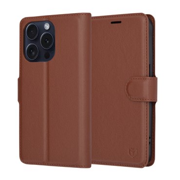 Nyitható tok Techsuit "Leather Folio" iPhone 15 Pro készülékekhez - barna
