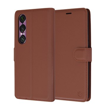 Nyitható tok Techsuit "Leather Folio" Sony Xperia 1 VI készülékekhez - barna