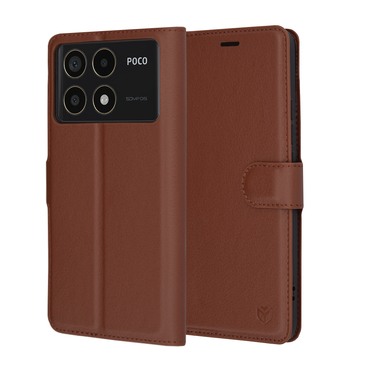 Nyitható tok Techsuit "Leather Folio" Xiaomi Poco F6 Pro készülékekhez - barna