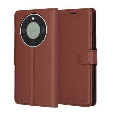 Nyitható tok Techsuit "Leather Folio" Honor Magic8 Lite készülékekhez - barna