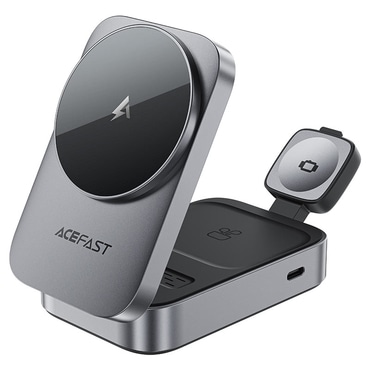 Vezeték nélküli 22.5W töltőállomás Acefast "E22" telefonhoz, fülhallgatóhoz és Apple Watch készülékhez - metal gray