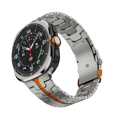 Fém szíj Techsuit "W063" Samsung Galaxy Watch Ultra 47mm / Galaxy Watch Ultra 2 készülékhez - titán / narancssárga
