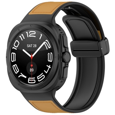 Bőr szíj Techsuit "W056" Samsung Galaxy Watch Ultra 47mm / Galaxy Watch Ultra 2 készülékhez - barna / fekete