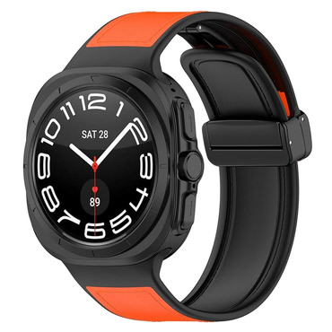 Szilikon szíj Techsuit "W056" Samsung Galaxy Watch Ultra 47mm / Galaxy Watch Ultra 2 készülékhez - narancssárga / fekete