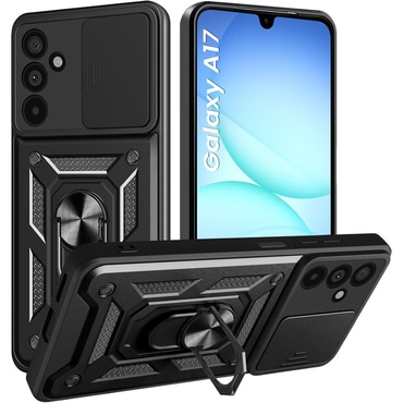 Strapabíró tok "MaX-Armor" gyűrűvel, fém lappal és hátsó kamera védelemmel Samsung Galaxy A17 4G / 5G készülékekhez - black