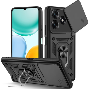 Strapabíró tok "MaX-Armor" gyűrűvel, fém lappal és hátsó kamera védelemmel Honor X5c Plus készülékekhez - black