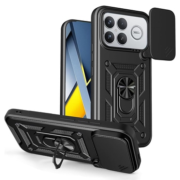 Strapabíró tok "MaX-Armor" gyűrűvel, fém lappal és hátsó kamera védelemmel Xiaomi Poco F8 Ultra készülékekhez - black