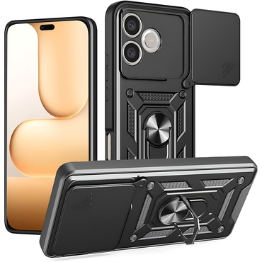 Strapabíró tok "MaX-Armor" gyűrűvel, fém lappal és hátsó kamera védelemmel Honor 600 Lite készülékekhez - black