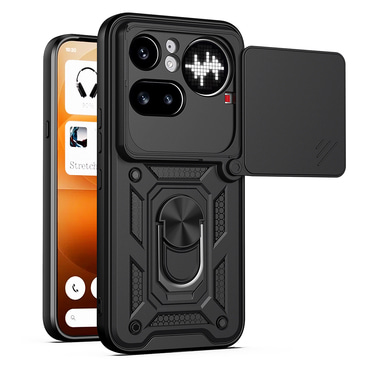 Strapabíró tok "MaX-Armor" gyűrűvel, fém lappal és hátsó kamera védelemmel Nothing Phone (4a) Pro készülékekhez - black