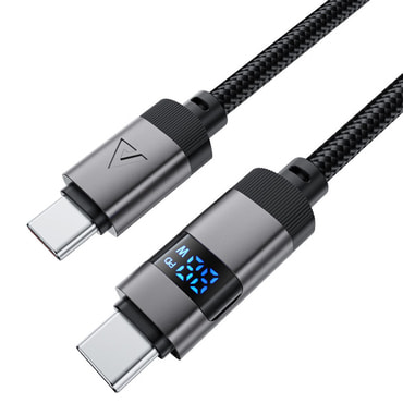 Töltő és adatátviteli 60W USB-C - USB-C káfehér Acefast "C15-03" digitális kijelzővel - 1.2m - black