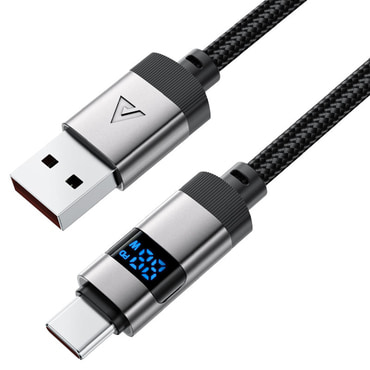 Töltő és adat 66W USB-A - USB-C káfehér Acefast "C15-04" digitális kijelzővel - 1.2m - black