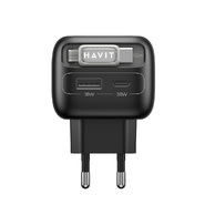 Stali 35W töltő Havit "UC251 EU" kihúzható USB-C kábellel, 2x USB-C, USB, GaN - gray