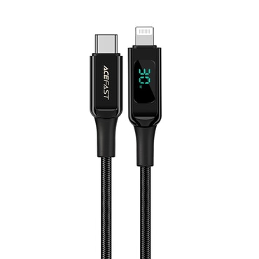 Töltő- és adatkáfehér 30W USB-C - Lightning Acefast "C6-01" LED kijelzővel - black