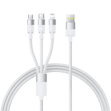 Töltő és adatátviteli 100W USB-A - Micro USB, USB-C, Lightning káfehér Baseus "StarSpeed" - 480Mbps - 1.5m - white