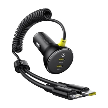 Autós 60W töltő Baseus "C00035902121-00" 2x USB-C USB-C-val rugós kábellel - black