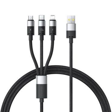 Töltő és adat 100W USB-A - USB-C, Lightning, Micro-USB káfehér Baseus "StarSpeed" - 480Mbps - 1.5m - cluster black