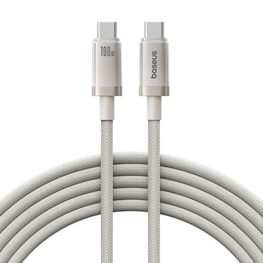 Töltő és adatátviteli 100W USB-C - USB-C káfehér Baseus "Titanium" - 480Mbps - 2m - galaxy titanium gold