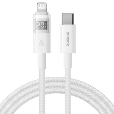 Töltő- és adatátviteli 20W USB-C - Lightning káfehér Baseus "Data Cable Display 2" - 1m - moon white