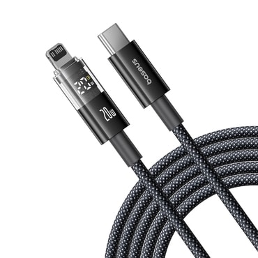 Töltő- és adatátviteli 20W USB-C - Lightning káfehér Baseus "Data Cable Display 2" - 2m - cosmic black