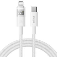 Töltő és adatátviteli 20W USB-C - Lightning káfehér Baseus "Data Cable Display 2" - 2m - moon white