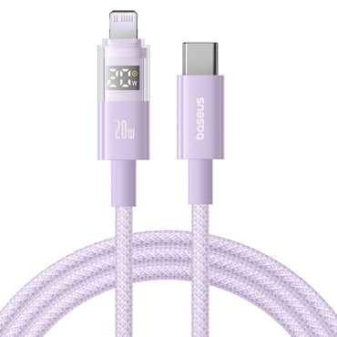 Töltő- és adatátviteli 20W USB-C - Lightning káfehér Baseus "Data Cable Display 2" - 2m - nebula purple