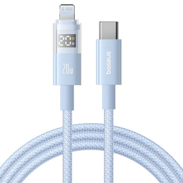 Töltő- és adatátviteli 20W USB-C - Lightning káfehér Baseus "Data Cable Display 2" - 2m - galaxy blue