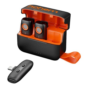 Mikrofon Hohem "2TX Plus 1RX" 2 adóval, vevővel és töltőtokkal - orange / black