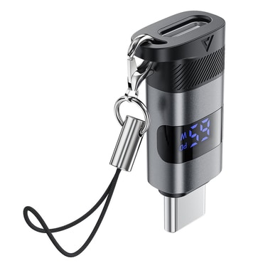 USB-C és USB-C OTG adapter Acefast "J9" digitális kijelzővel, 480Mbps, 20V/5A - metal gray