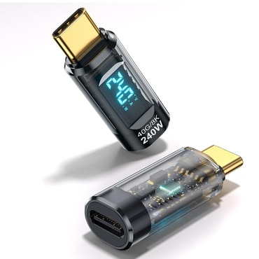 USB-C és USB-C OTG adapter Techsuit "DataBoost A23" 240W, LED kijelző, 40Gbps, 8K 60Hz-nél - gray
