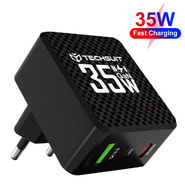 Fali 35W töltő Techsuit "Tiny Series CHPD173" GaN, USB-C, LED kijelző - fekete