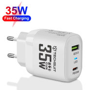 Fali 35W töltő Techsuit "CHPD174" GaN, USB QC3.0, USB-C PD - fehér