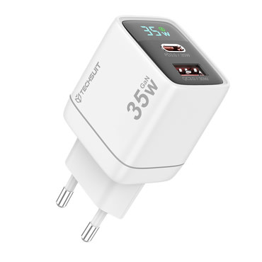 Fali 35W töltő Techsuit "LEDChargX (CH3)" GaN, LED kijelző - fehér