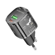 Fali 20W töltő Borofone "Sunlight BN17" 2x USB-C Plus USB-A, PD20W, QC3.0 készülékhez - fekete