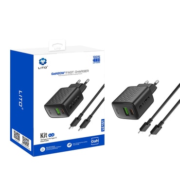 Fali 20W töltő Lito "LC15T" GaN, USB és USB-C - black