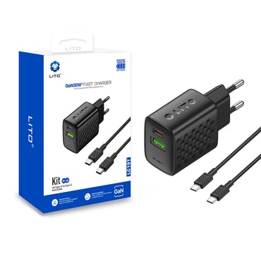 Fali 30W töltő Lito "LC19T" USB-C és USB kimenet, GaN - black